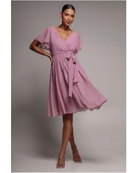 Goddiva - Sustainable Flutter Sleeve Chiffon Wrap Midi Dress - Lyst