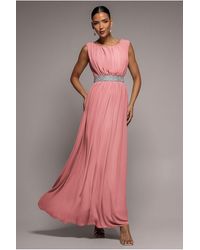Goddiva - Chiffon Maxi With Embellished Belt - Lyst