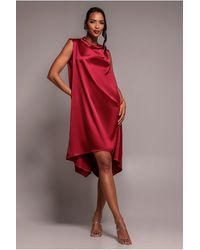 Goddiva - Cowl Neck Back Wing Satin High Low Midi Dress - Lyst