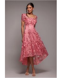 Goddiva - Scalloped Neck Embroidered Lace High Low Midi Dress - Lyst