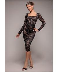 Goddiva - Scalloped Lace Corset Bodice Midi Dress - Lyst