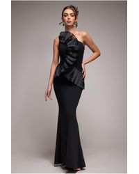 Goddiva - One Shoulder Pleated Fan Maxi - Lyst