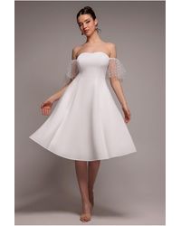 Goddiva - Scuba & Polka Mesh Off The Shoulder Midi Dress - Lyst