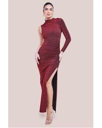 Goddiva - Open Lurex Back One Sleeve Maxi Dress - Lyst