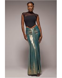 Goddiva - Gathered Front Dipped Waist Foil Maxi Skirt - Lyst