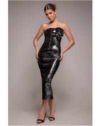 Goddiva - Liquid Sequin Boobtube Midaxi With Corsage - Lyst