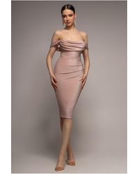 Goddiva - Lurex Cowl Neck Off The Shoulder Midi Dress - Lyst
