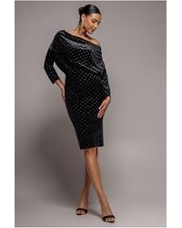 Goddiva - Glitter Velvet Cowl Neck Sheath Midi Dress - Lyst