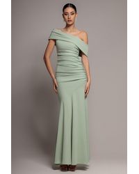 Goddiva - Pleated One Shoulder Bardot Fit And Flare Maxi Dress - Lyst