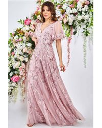 Goddiva Flared Sleeve Embroidered Maxi Dress - Pink