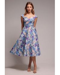 Goddiva - Floral Print A-Line Sweetheart Midi Dress - Lyst