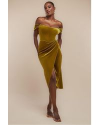 Goddiva - Draped Shoulder Velvet Corset Midi Dress - Lyst