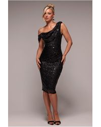 Goddiva - Sequin Cowl One Shoulder Midi Dress - Lyst