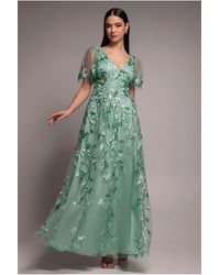 Goddiva - Flared Sleeve Embroidered Maxi Dress - Lyst