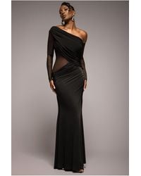 Goddiva - Gathered Cowl Asymmetric Mesh And Soft Touch Maxi Dress - Lyst
