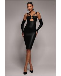 City Goddess - Faux Leather Cut Out Sheath Midi Dress - Lyst