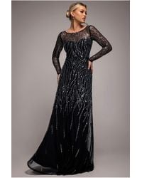 Goddiva - Ombre Sequin Beaded Flared Long Sleeve Maxi Dress - Lyst