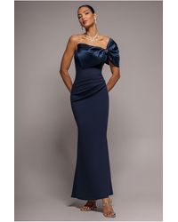 Goddiva - Off The Shoulder Satin Bow Neck Maxi Dress - Lyst