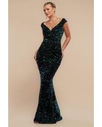 Goddiva - Multi Sequin & Velvet Bardot Maxi - Lyst