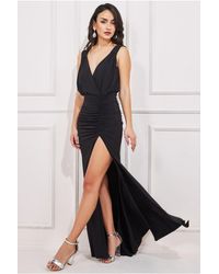 Goddiva - Front Wrap Gathered Maxi Dress - Lyst