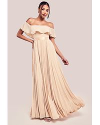 Goddiva - Pleated Chiffon Off Shoulder Maxi Dress - Lyst