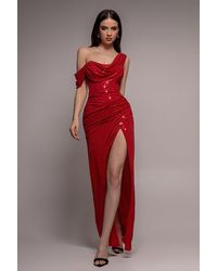 Goddiva - Cowl Neck Sequin Glitter Draped Maxi Dress - Lyst