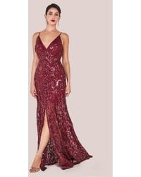 Goddiva - Iridescent Sequin Maxi With Front Split - Lyst