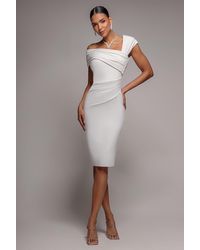 Goddiva - Scuba Crepe Pleated Drop Shoulder Midi Dress - Lyst