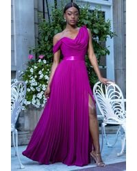 Goddiva - Cowl Neck One Shoulder A Line Chiffon Maxi Dress - Lyst
