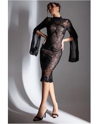 Goddiva - Sequin Starburst Cape Sleeve Midi Dress - Lyst