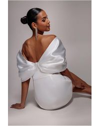 Goddiva - Off Shoulder Back Satin Bow Scuba Mini Dress - Lyst