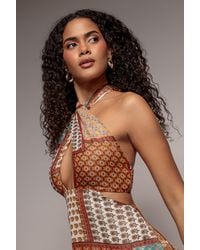 Goddiva - Halter Neck Printed Maxi Dress - Lyst