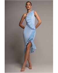 Goddiva - One Shoulder Pleated Fan Midi Dress - Lyst