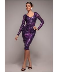 Goddiva - Contrast Sequin Long Sleeve Midi Dress - Lyst