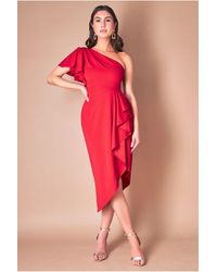 Goddiva - Waterfall Sleeve Wrap Midi Dress - Lyst