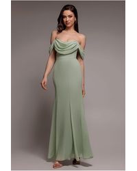 Goddiva - Chiffon Bardot Cowl Neck Maxi Dress - Lyst