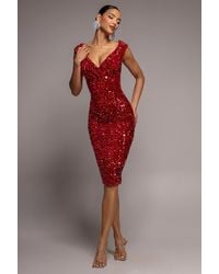 Goddiva - Multi Sequin & Velvet Bardot Midi Dress - Lyst