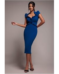 Goddiva - Cap Sleeve Frill Edge Midi Dress - Lyst