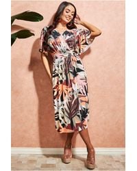 Goddiva - Leaf Print Midi With Flutter Sleeves - Lyst