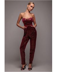 Goddiva - Sequin & Velvet Corset Jumpsuit - Lyst