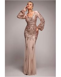 Goddiva - Embellished Sequin Bishop Sleeve Maxi Dress - Lyst