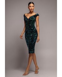 Goddiva - Multi Sequin & Velvet Bardot Midi - Lyst