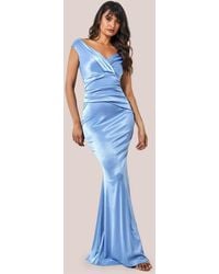 Goddiva - Satin Off The Shoulder Maxi Dress - Lyst