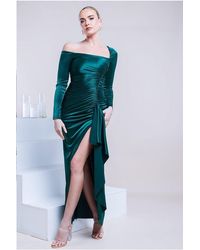 Goddiva - Slinky Satin One Shoulder Split Maxi Dress - Lyst