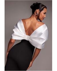 Goddiva - Contrast Off Shoulder Back Satin Bow Scuba Maxi Dress - Lyst