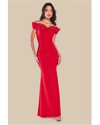 Goddiva - Fan Pleated Bardot Scuba Crepe Maxi - Lyst