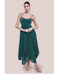 Goddiva - Pleated Lurex Skater Midi Dress - Lyst