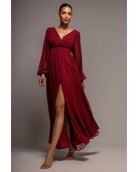 Goddiva - Wrap Back With Front Slit Chiffon Maxi Dress - Lyst