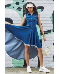 Goddiva - Denim Sleeveless High And Low Midaxi Dress - Lyst
