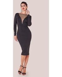 Goddiva - Diamante Fishnet Cowl Back Midi - Lyst